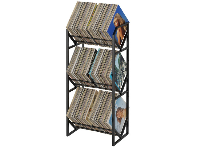 3 Tier Vinyl Record Storage Rack, Metal Shelf Stores 300 LPs, Large Capacity Album Holder Stand with Reinforced Design for Albums, Magazine, Book