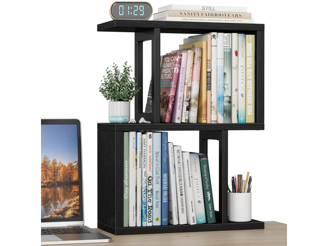 Desktop Bookshelf Shelf for Top of Desk - Black Small Organizer 3-Tier Shelves Storage Bookcase Hutch for Dorm Office College Table Top...