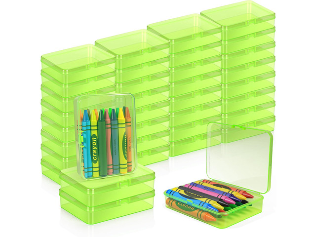 30 Pcs Plastic Crayon Box with Hinged Lid Clear Storage Containers Crayon Case for School Classroom Supplies (Green)