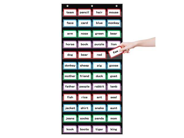 20W x 48.25H Classroom Words Pocket Chart with 12 Clear Pockets, Black Standard Pocket Chart for Classroom and Home for Sentence Strips, Reusable...