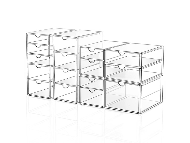 Acrylic Makeup Drawer Storage Organizer with 16 Drawers, 4 Set Office Desk Organization and Storage, Dustproof Drawer Organizer for Makeup,...