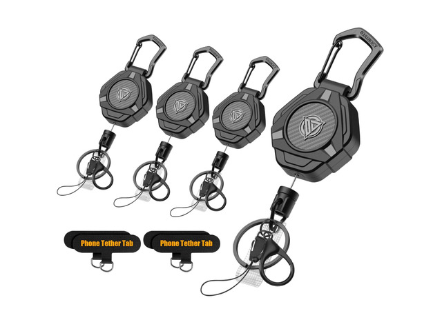 Magnetic Retractable Keychain, Heavy Duty Carabiner Badge Holder With Phone Tether Tabs, Tactical ID Badge Reel with 31.8' Coated Steel Cord and...