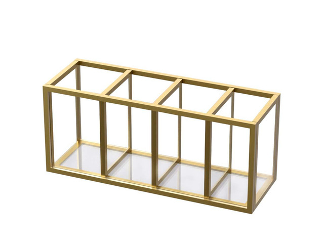 Gold Acrylic Pen Holder 4 Compartments, Desk Office Pencil Cup Desk Scratch-resistant thick acrylic with 4 slots for pens, pencils, makeup brushes,...