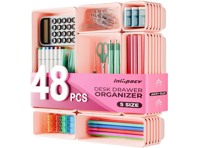 [48PCS & 5 Sizes] Tool Box Organizer Tray, Toolbox Drawer Organizer with Non-Slip Pads, Desk Drawer Divider Set, for Vanity, Desk, Bathroom,...