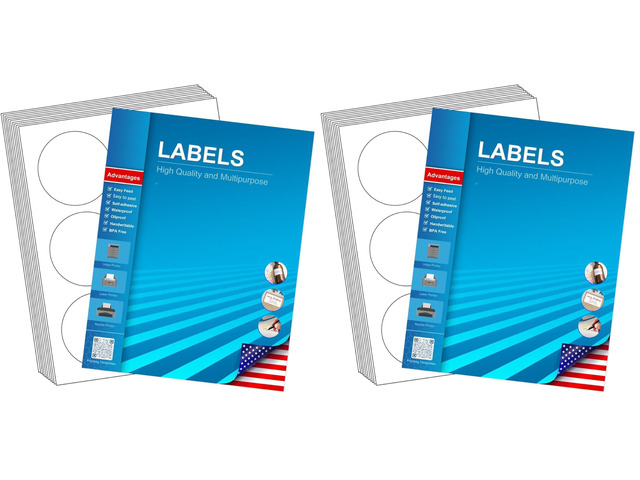 3' Circle Sticker Labels, Round Printable Sticker to Write On, Sticker Paper for Inkjet Printer, (6 Labels/Sheet), 30 Sheets, HB-C006 (Pack of 2)
