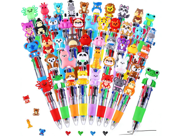 48 Packs Safari Animal Multicolor Pen in One, Fun Pens for Kids Prize Gifts for Classroom, Smooth Writing, Retractable Design for Back to School...