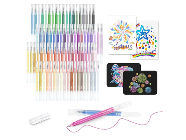 80 Colors Glitter Gel Pens Set High-Capacity Fine Point, Shimmer Ink, Non-Refillable, Black Paper, Journaling, Adult Coloring Books, Drawing, Note...