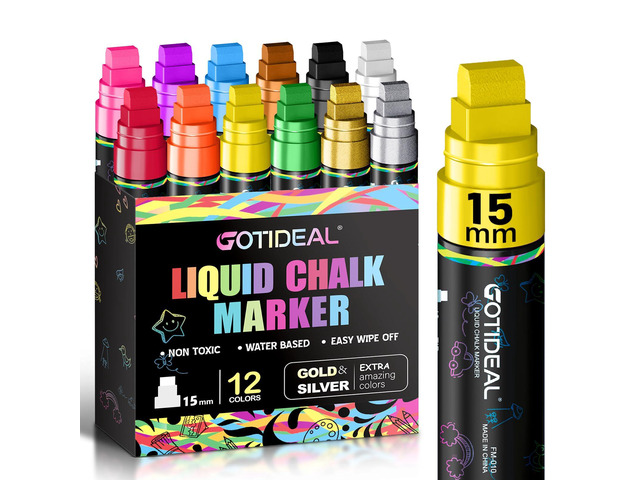 Chalk Markers, Car Markers Washable for Auto, Car Window Markers 15mm Jumbo Liquid Chalk Markers, Car Window Paint for Glass, Mirror, Chalkboard...