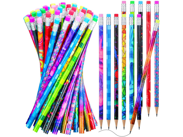 50 Pcs Wooden Pencil with Eraser for Kids Colorful Pencils Bulk Writing Fun Assorted Novelty Kids Fun School Supplies for Classroom Gifts Teacher...