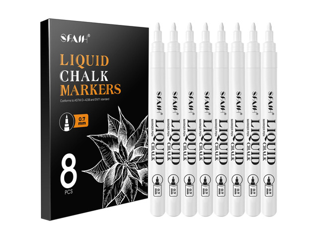 White Liquid Chalk Markers for Blackboard Glass, 8 Pack, 0.7mm Tip Wet Erase No Residue, Opaque Chalkboard Marker for Chalkboard, Bistro Menu,...