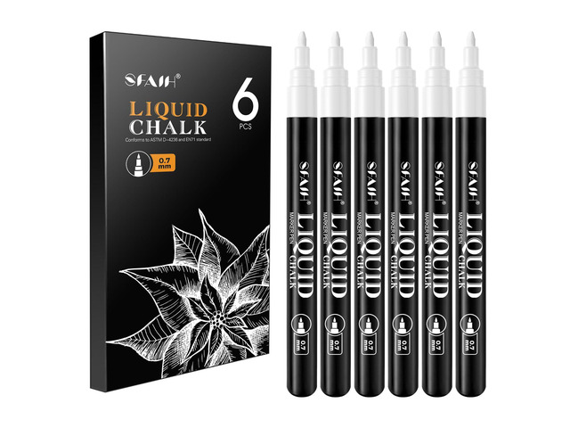 White Liquid Chalk Markers for Blackboard Glass, 6 Pack, 0.7mm Tip Wet Erase No Residue, Opaque Chalkboard Marker for Chalkboard, Bistro Menu,...