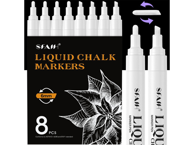 White Liquid Chalk Markers for Blackboard Glass, 8 Pack, 6mm Tip Wet Erase No Residue, Opaque Chalkboard Marker for Chalkboard, Bistro Menu,...