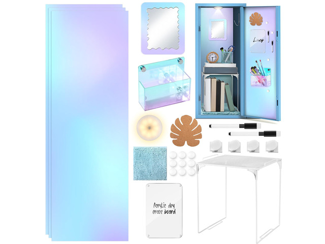 25 Pcs Locker Accessories, Locker Wallpaper,Gradient,Colorful Iridescent, Locker Organizer, First Day of School Essentials, Shelf Mirror LED Light...