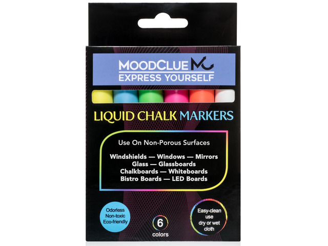 Liquid chalk markers washable, erasable, dry or wet erase. 6 neon markers for whiteboards, glass boards, mirrors, chalkboards, windows, car...