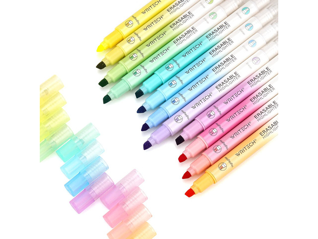 Erasable Highlighters Chisel Tip, Smooth Writing No Bleed Double Head Highlighter for Highlighting and Marking, Assorted Colors, 12 Count