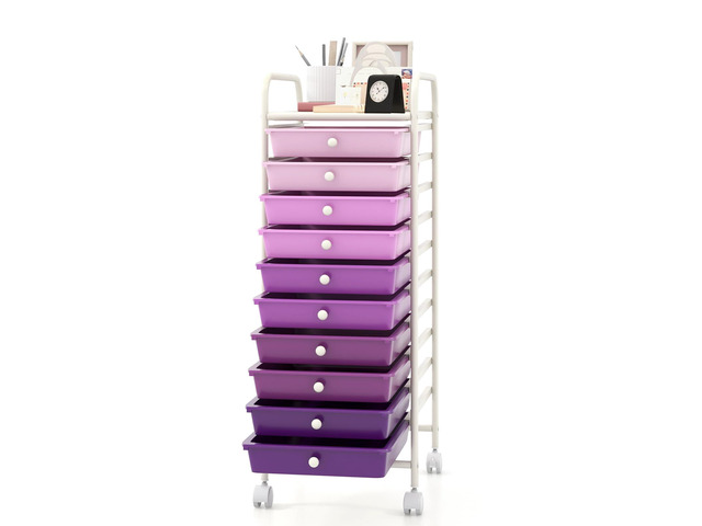 10 Drawers Rolling Storage Cart, Multipurpose Craft Storage Cart with Wheels, Mobile Tools Scrapbook Paper Organizer Cart for Office School Home Use