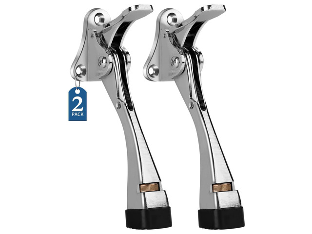 Door Stoppers, 4 Inch Kickdown Door Stop for Bottom of Door, Chrome, 2 Pack Adjustable Height Door Stops with Rubber, Door Holder for Heavy Duty...