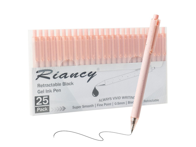 Cute Pink Pens Black Ink 25PCS Retractable Gel Pens Writing Extra Fine Point 0.5mm Gift for Women Journaling Teachers Stationery Office School