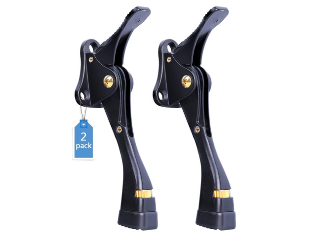 Door Stoppers, 4 Inch Kickdown Door Stop for Bottom of Door, Black, 2 Pack Adjustable Height Door Stops with Rubber, Door Holder for Heavy Duty and...