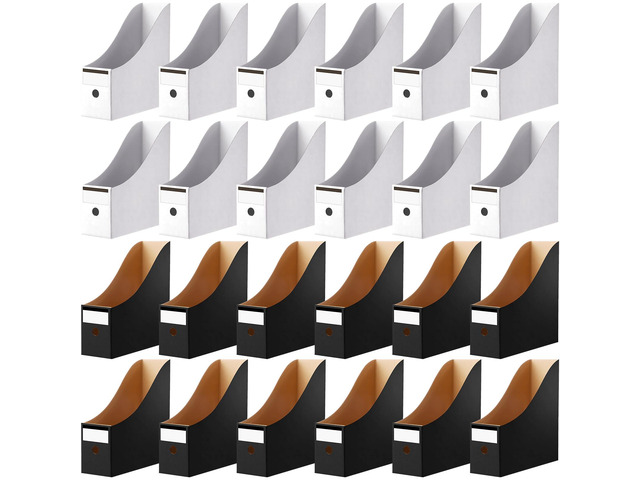 24 Pcs Magazine Files Cardboard Holders,Black and White File Organizer Foldable Paper Storage for Desk, Vertical Holder with Label, Kraft Office...