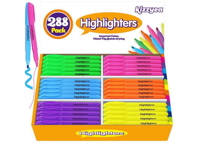 288 Pack Highlighters in 6 Assorted Colors, Chisel Tip Dry-Quickly Highlighters Bulk, No Bleed Highlighter Markers for Adult Kids, Office Classroom...