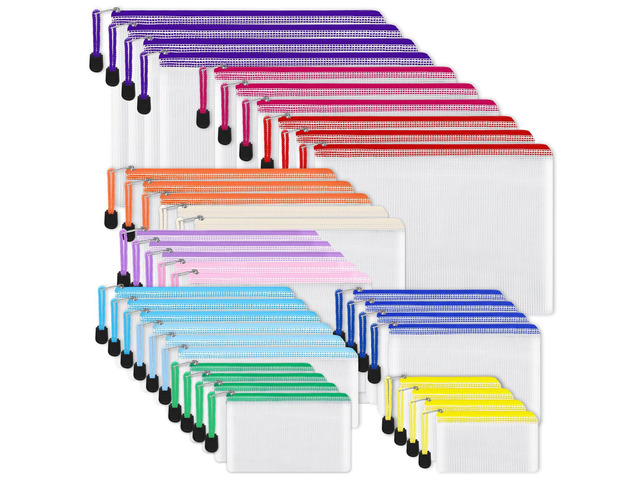 38pcs Mesh Zipper Pouch, Waterproof Zipper Bags, 8 Sizes Plastic Travel Pouch, 12 Colors, Multipurpose for Board Game, Travel Storage, Office...