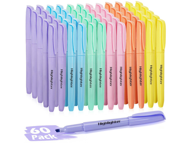 60 Pack Highlighters, Pastel Highlighter Assorted Colors, Chisel Tip, No Bleed Quick Dry Highlighter Markers, Bulk Highlighters for School...
