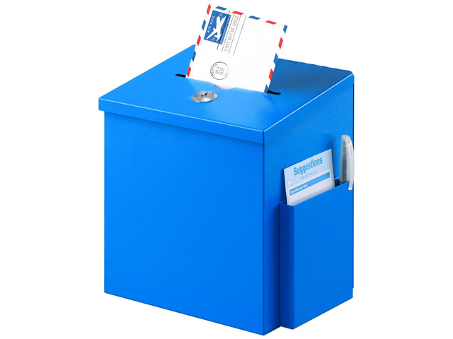 Metal Ballot, Donation & Suggestion Box with Key Lock, Blue Wall-Mounted Box with 50 Suggestion Cards, 8.7'x5.9'x7.1', Ideal for Fundraising,...