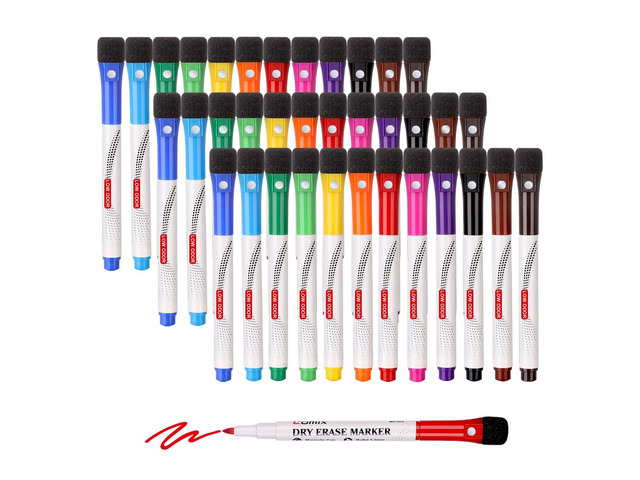 Magnetic Dry Erase Markers, Whiteboard Markers, 36 Bulk 12 Colors Fine Tip, with Eraser Cap, Low Odor, Value Pack, Suitable for Kid, Teacher,...