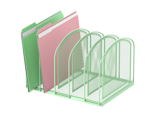 5-Section File Organizer for Desk, Metal File Folder Holder, Mint Green 5 Vertical Compartments with Sturdy Metal Base for Office Documents Books...