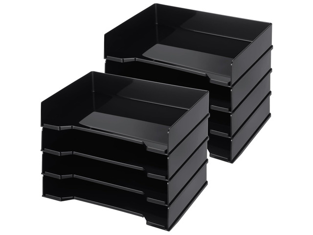 8 Pcs Stackable Letter Tray Plastic Paper Tray, Black 13 x 9.5 x 2.6 In, Rectangular, Paper Holder, File Tray for Desktop Office Desk Drawers