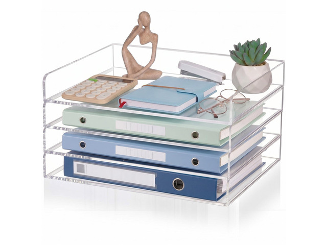4 Tier Acrylic Paper Tray Organizer, Heavy Duty Stackable Clear Organizer for A4/Letter Paper, Acrylic File Storage for Desk, Office Workspace, No...