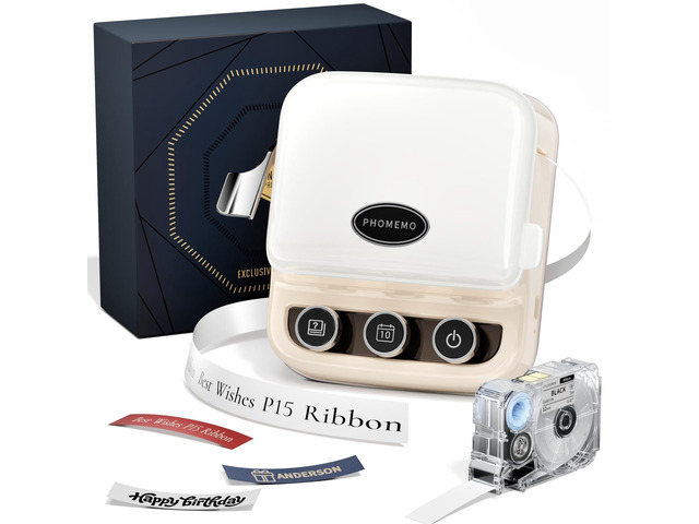 Ribbon Printer, P15 Mini Bluetooth Portable Label Maker Machine Custom Text & Icon Ribbons For Gift Wrapping, Cloth Tags, DIY Crafts, Wedding...