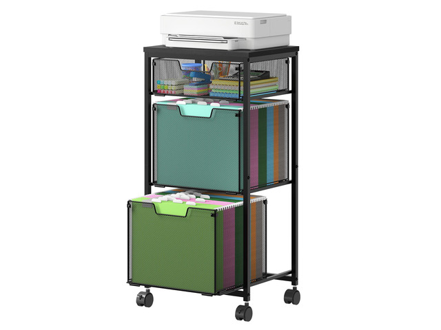 3 Drawer Mobile File Cabinet for Home Office, Rolling Filing Cabinet on Lockable Wheels, Hanging File Folders Organizer, Utility Cart Storage and...
