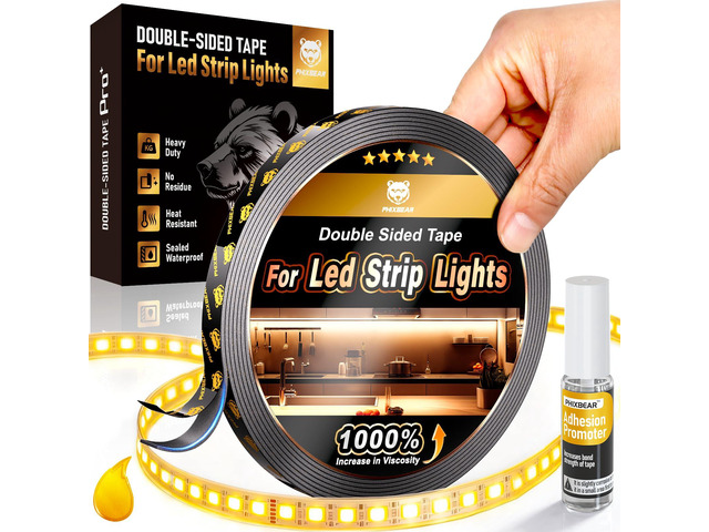 Double Sided Tape Heat Resistant Heavy Duty, 0.25' x 20FT Industrial Strength Permanent Bond Waterproof Automotive Led Strip Lights Mounting Tape,...