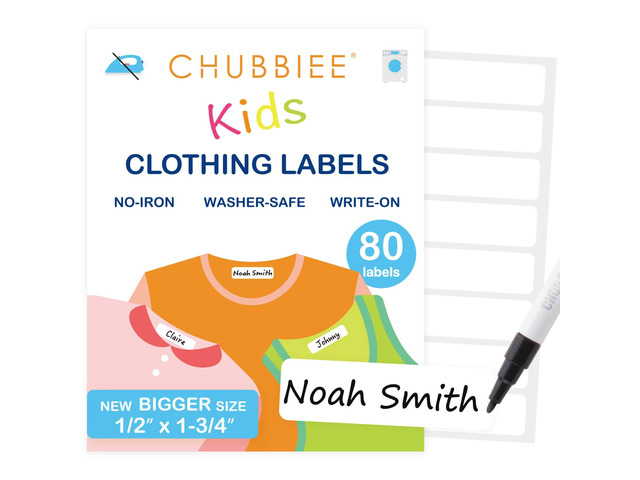 All Purpose No-Iron Kids Clothing Labels, 80-Pack Self-Stick Write-On Fabric Labels for Camp, School, Daycare, Nursing Care, Toys, Organizing,...