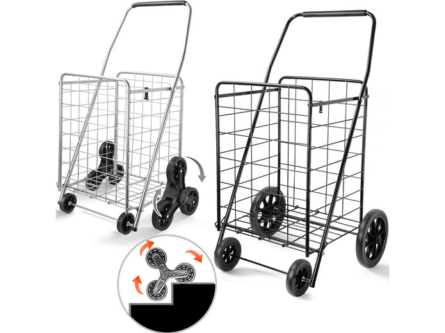 2-Pack Stair Climber Cart, Folding Grocery Cart for Stairs, XL & L Stair Climbing Cart, Shopping Utility Cart, Collapsible, X-Large + Large, Black...