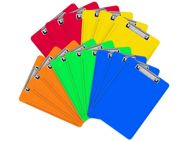 15 Pack Plastic Clipboards, Assorted Color, A4 Letter Size, 12.5 x 9 Inch