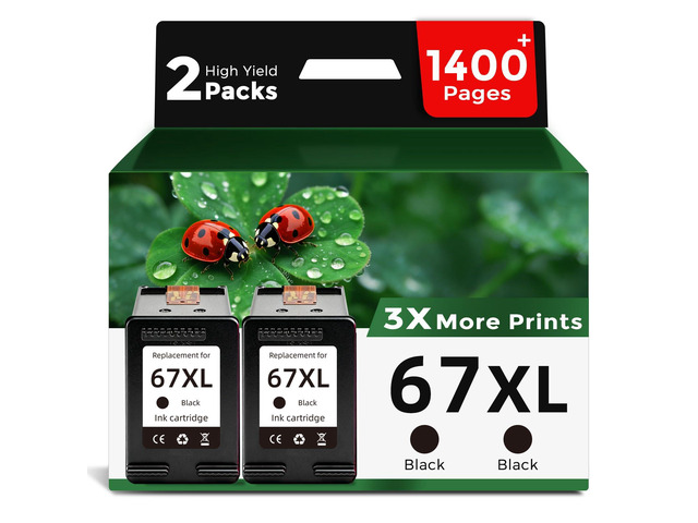 67XL Black Ink Cartridges Replacement for HP 67 XL HP67 HP67XL(2 Pack) for DeskJet 2700 2700e 4100 6400 4155e 2755e 6000 2855e 2827e 2752e 4100e...