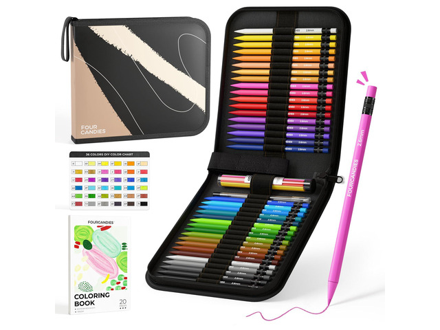 Colored Mechanical Pencils with Coloring Book 36 Colors Refillable 2.6mm Thick Lead, Pencil Case & Sharpener, No Sharpening, Art Supplies Kit for...