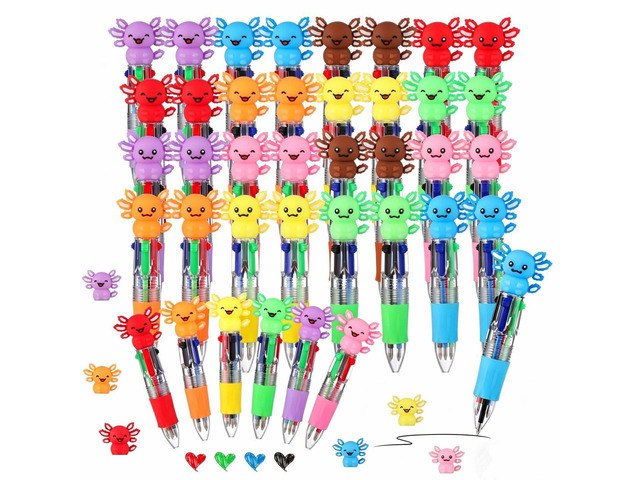 48 Pcs Axolotl Pens for Students, 4-in-1 Cute Pen Gifts Prize Gifts for Classroom, Smooth Writing, Retractable Design for Back to School Supplies...