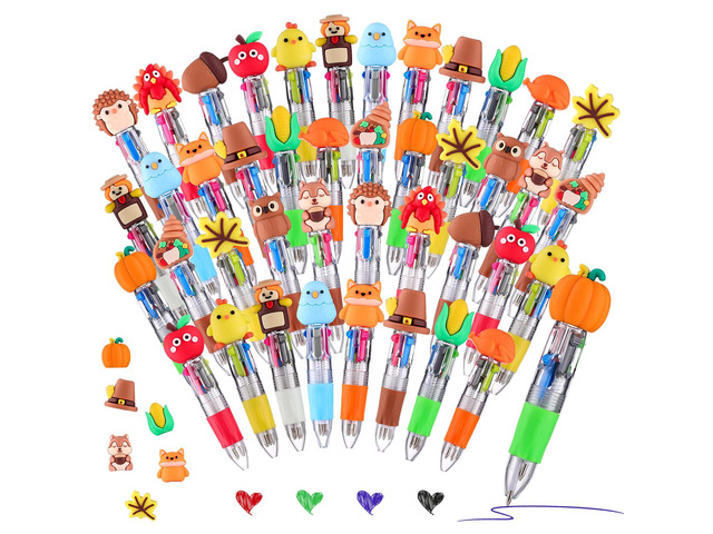 48 Packs Multicolor Pen in One Ballpoint Pens Bulk for Birthday Children's Party Classroom (Autumn)