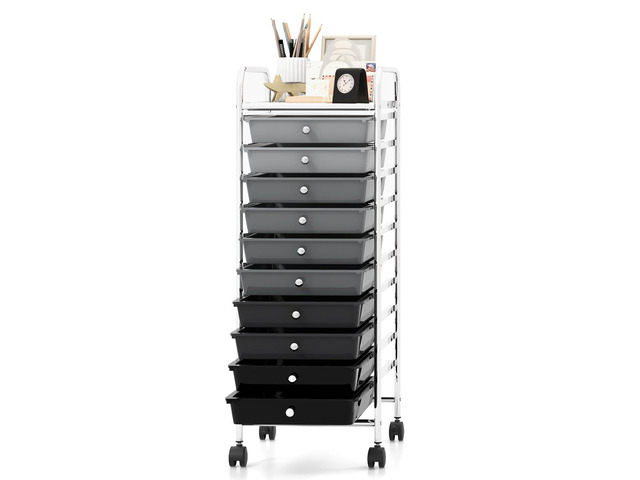 10 Drawers Rolling Storage Cart, Multipurpose Craft Storage Cart with Wheels, Mobile Tools Scrapbook Paper Organizer Cart for Office School Home Use