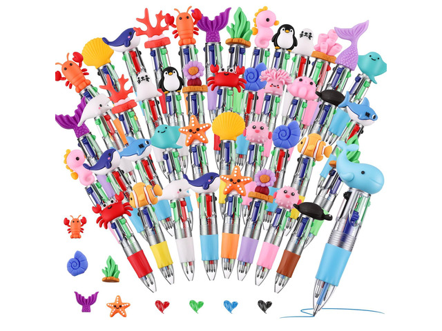 48 Pcs Ocean Pens for Students, 4-in-1 Cute Pen Gifts Prize Gifts for Classroom, Smooth Writing, Retractable Design for Back to School Supplies...