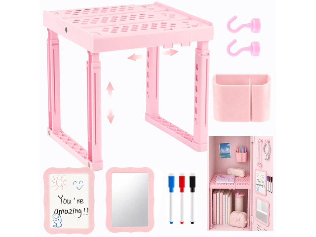 9PCS Locker Accessories for Girl, Locker Organizer, Adjustable Locker Shelf Sturdy Locker Shelf, Magnetic Whiteboard, Mirror, Pen Holder, Hooks & 3...