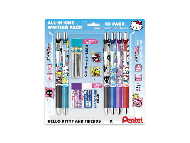 Writing Essentials 10 Pack, Hello Kitty and Friends, Limited Edition, 4 EnerGel 0.7mm gel pens, 2 EnerGize 0.7mm pencils, 2 bock erasers, and 2...