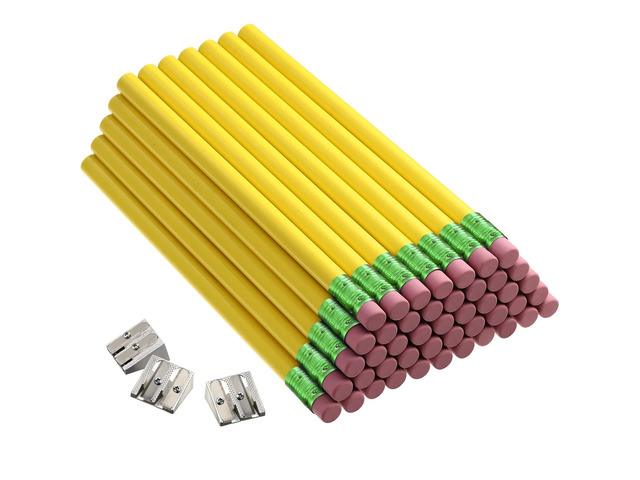 48 Pcs Large Pencils 3 Sharpeners,Yellow+green,Round Jumbo Thick Grip, Preschoolers Kindergarten Beginners, My First Pencil Set, Easy Hold Kids...