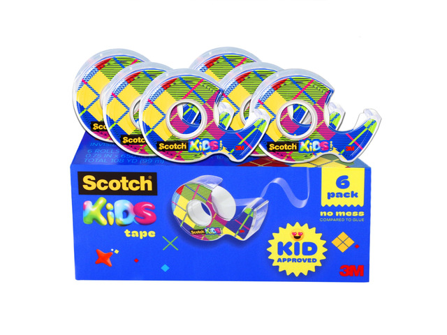 Kids Tape Dispenser, Invisible, 3/4 in x 650 in Kid Approved No Mess Fun, 6 Tape Rolls with Dispensers