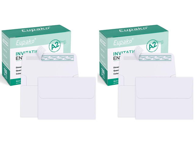 A2 White Paper Envelopes 200 Pack 4.375x5.75' Invitation Envelopes Self Seal for RSVP, Wedding, Thank you Notes, Greeting Cards, Photos, Announcements