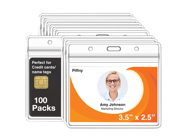 Clear ID Holder for Lanyard - ID Card Holder Waterproof (Inches, 3.5 x 2.25 Horizontal 100 Pack)